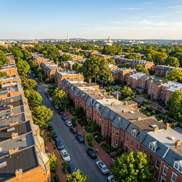 Aerial view of Washington DC residential neighbourhood